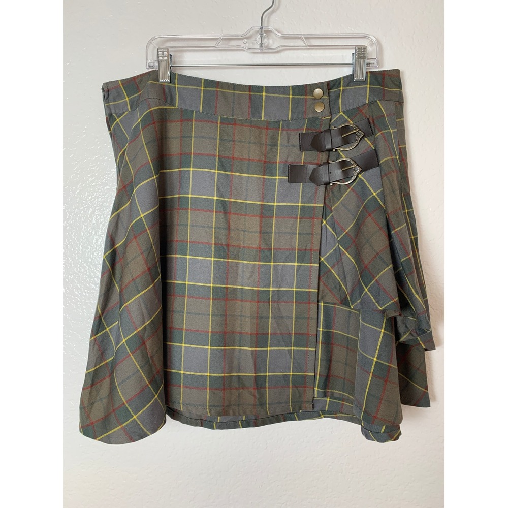 Torrid Outlander Skirt Womens 16 Grey Plaid Kilt Buckle Academic Cosplay NWT